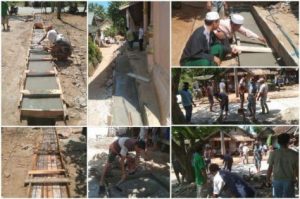 Bhakti Sosial Warga Kp Tapos Desa Kerta  dalam Pengecoran Saluran Air di Masjid Riyadzul Falah