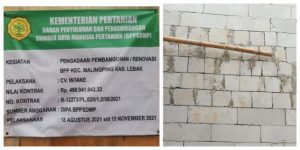 PELAKSANAAN PEMBANGUNAN RENOVASI GEDUNG BPP KECAMATAN MALINGPING DIDUGA KURANG PENGAWASAN