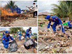 HUT Polisi Perairan dan Udara ke 71, Satpolairud Polres Pandeglang Bersihkan Pesisir Pantai