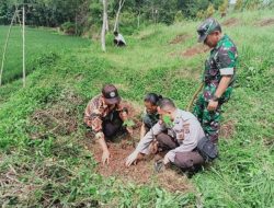 Sinergitas TNI Polri Polsek Sukaresik Polres Tasik Kota, Tanam Pohon di Lahan Kritis