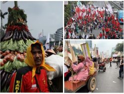 Aksi Demo Hari Tani Nasional, Massa Bawa Traktor dan Hasil Bumi di Patung Kuda