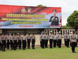 Polres Serang Gelar Upacara Penganugerahan Tanda Kehormatan dan Penghargaan bagi Personel Berprestasi