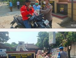 POLSEK JAWILAN BAGIKAN 100 MASKER DAN HIMBAU MASYARAKAT ANTISIPASI DAMPAK ABU VULKANIK GUNUNG ANAK KRAKATAU